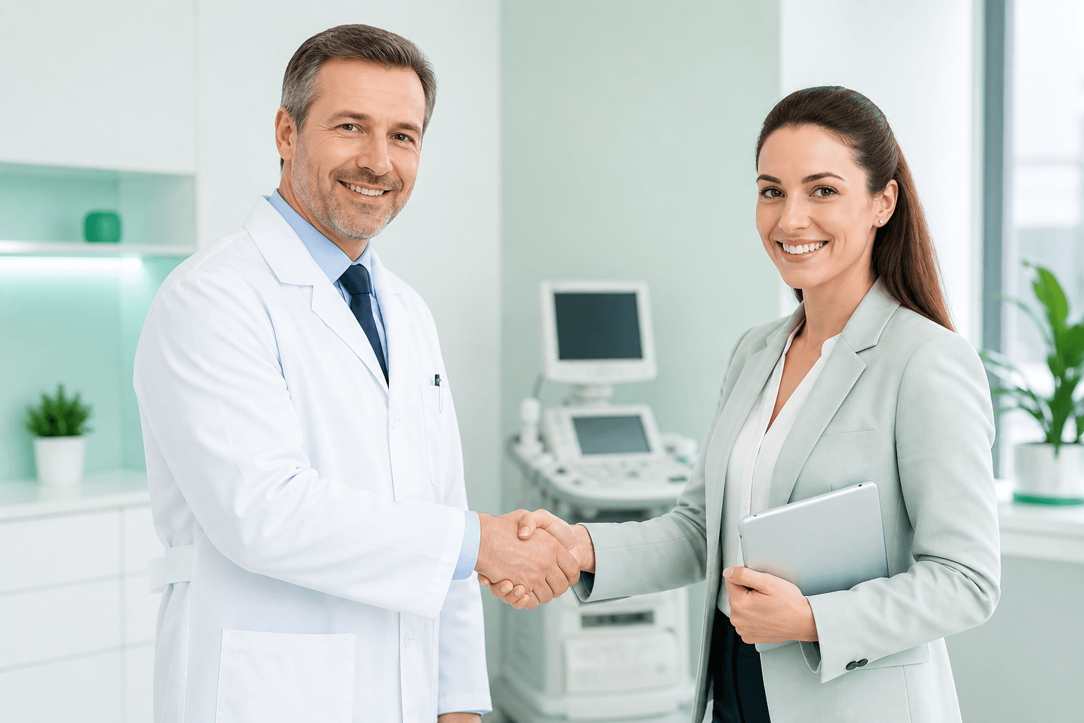 Doctor shaking hands with a healthcare buyer